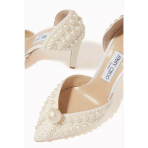 Jimmy Choo Sabine 85 White/White Satin W/ All over Petals