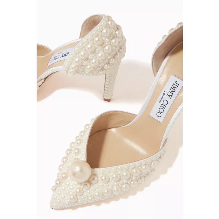 Jimmy Choo Sabine 85 White/White Satin W/ All over Petals