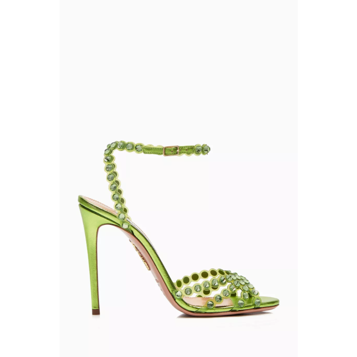 Aquazzura Crystal Embellished Plexi 105 Sandal in Green (Size 42)