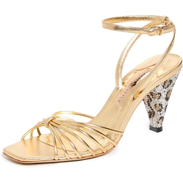 Sophia Webster Rue Mid Sandal Gold & Leopard Crystal
