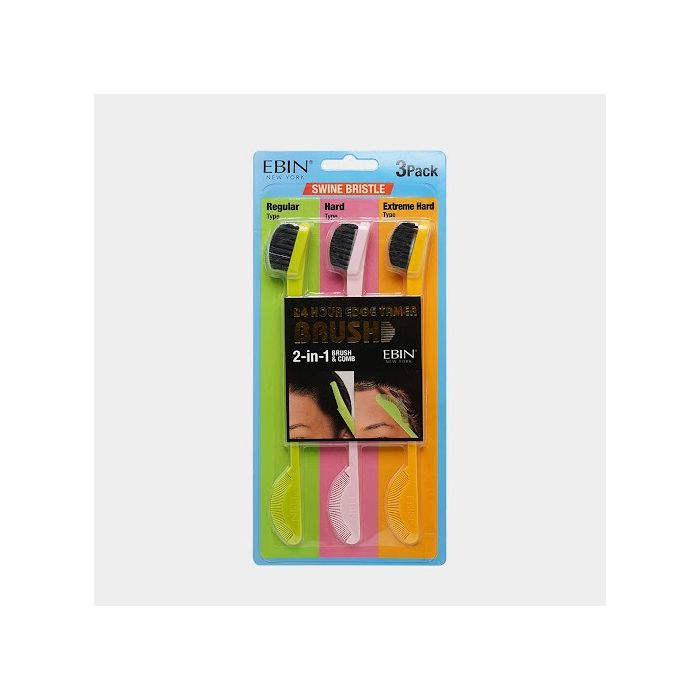 EBIN 3 PACK (REGULAR/ HARD/EXTREME) BRUSH & COMB SWINE BRISTLE
