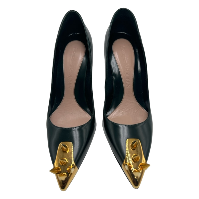 Alexander McQueen Green Leather Punk Stud Spiked Toe Pumps (Size 40)
