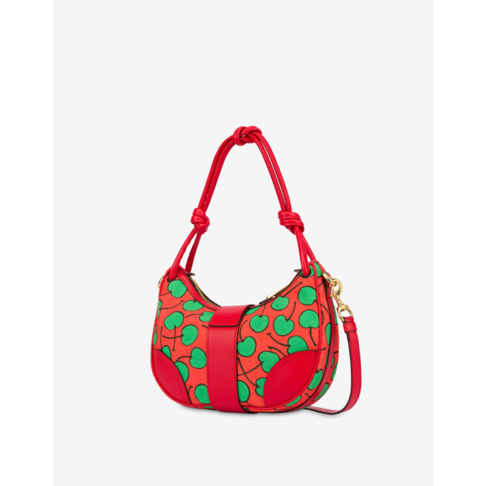 Moschino All- Over Berry Canvas Hobo Bag