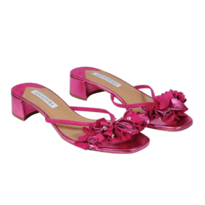 Aquazzura Bougainvillea Metallic Pink Leather Mules (Size 38.5)
