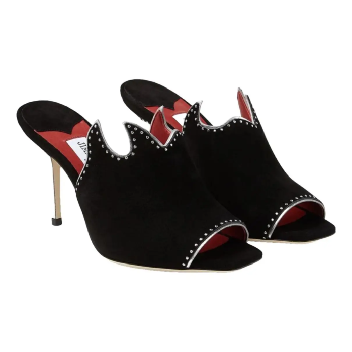 Jimmmy Choo Black/Silver Suede Mahi Cutout Mule Sandals (Size 39)