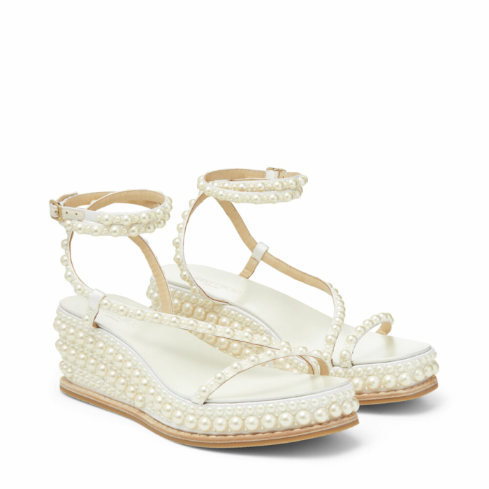 Jimmy Choo Drive 60 White/White Satin W/Pearls