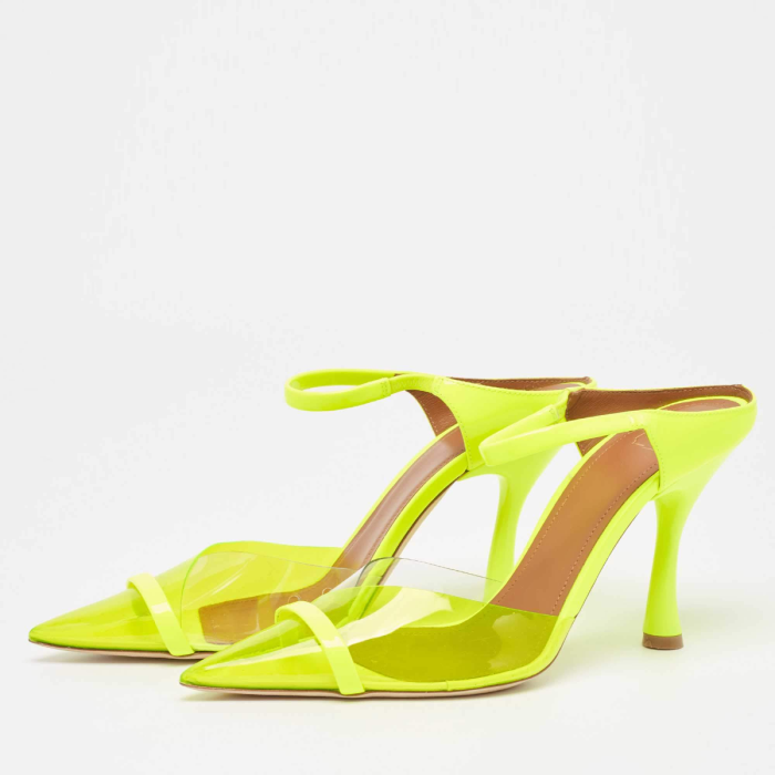 Malone Souliers IONA-90 Neon PVC Mary Jane Yellow Mule
