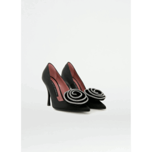 Les Petite Marilyn Pump T. 105 Raso Nero+Fiore