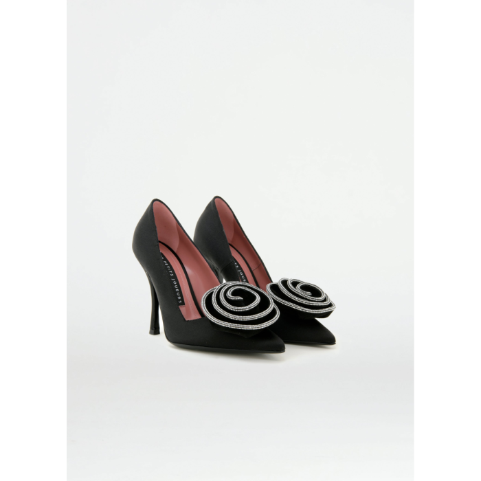 Les Petite Marilyn Pump T. 105 Raso Nero+Fiore